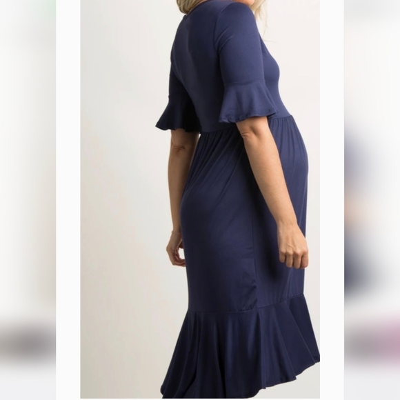 Pinkblush Navy Blue Ruffle Maternity Dress - Picture 4 of 4